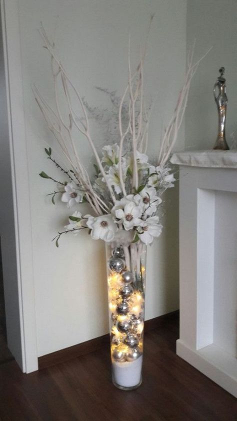 80+ Stunning DIY Cozy Winter Decor Ideas for Christmas and Beyond | HubPages Floor Vase Arrangement, Decor Ideas For Christmas, Tall Vase Decor, Winter Decor Ideas, Cozy Winter Decor, Christmas Decorations Centerpiece, Vase Deco, Holiday Crafts Diy, Winter Decorations Diy