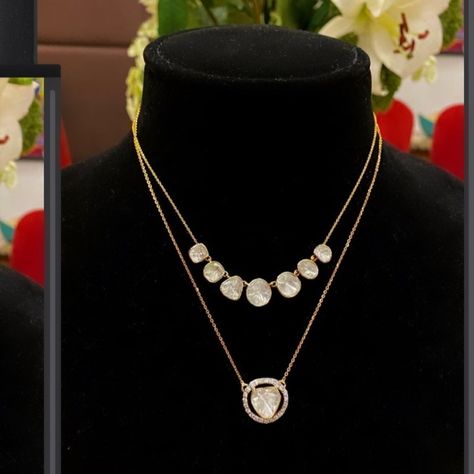 Contemporary Polki Jewellery, Polki Chain Necklace, Polki Necklace Simple, Polki Pendant Set Uncut Diamond, Vilandi Jewellery Necklaces, Mozonite Jewelry, Polki Locket, Polki Chain, Uncut Diamond Pendant