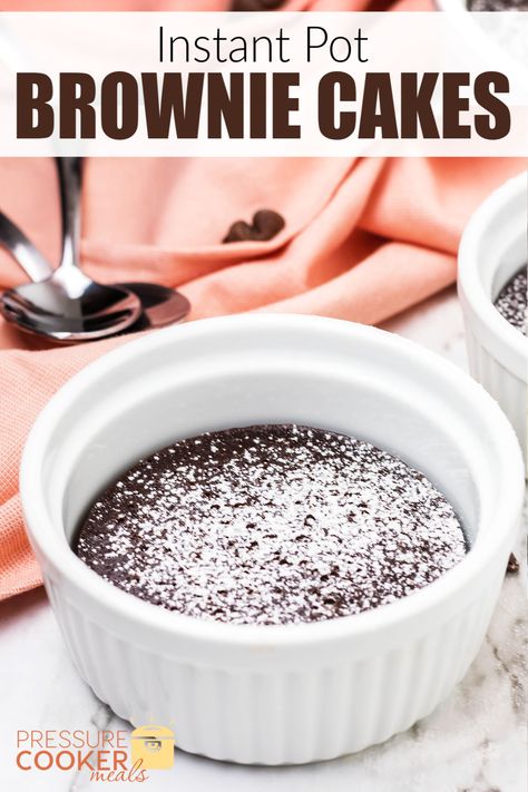 If you're having a chocolate craving, these from-scratch brownie cakes are a perfect mix of fudgy, cakey, and oh-so-rich and chocolatey. Keep reading for the Instant Pot Brownie Cake Recipe. #brownies #instantpot #instantpotbrownies #potbrownies #browniecake #cake #sweet #dessert #instantpotdessert Ramekin Desserts, Ramekin Dessert, Brownie Cakes, Recipe Brownies, Brownie Cake Recipe, Pot Brownie, Cookie Dough Cheesecake, Yummy Cheesecake, Individual Desserts