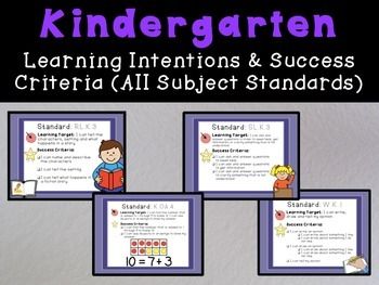 This product includes learning intentions and success criteria posters for ALL kindergarten standards (Reading, Writing, Math, Speaking and Listening). This product is a 71 page PDF file. Success Criteria Display, Learning Targets And Success Criteria, Learning Intentions And Success Criteria, Kindergarten Standards, Kindergarten Goals, Learning Intentions, Kindergarten Assessment, Visible Learning, Procedural Writing