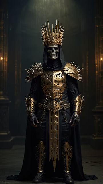 A man in a black costume stands in a room with a gold and black robe and a gold crown | Premium AI-generated image Emperor Outfit, Male Fallen Angel, Black Costume, Vector Background Pattern, Free Business Card Mockup, Business Card Maker, Gold Crown, Poster Invitation, Presentation Template Free