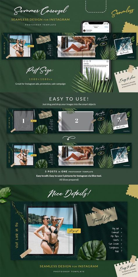 Summer Moodboard Instagram Carousel Template PSD Carousel Ads Design Ideas, Travel Carousel Design, Instagram Carousel Design Photography, Instagram Carousel Ideas, Carousel Layout, Insta Carousel, Speaker Announcement, Ig Carousel, Carousel Ideas