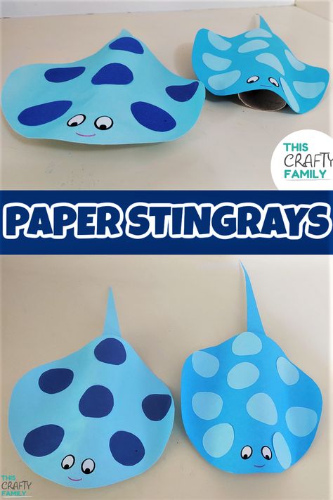 Paper stingray craft for kids. a fun under the sea animal craft idea for preschoolers! #oceancrafts Paper Plate Stingray, Paper Stingray Craft, Sea Animals Art And Craft, Under The Sea Projects For Kids, Stingray Activities For Preschool, Under Sea Crafts For Kids, Under The Sea Activity For Kids, Water Animal Craft, Coral Craft Preschool