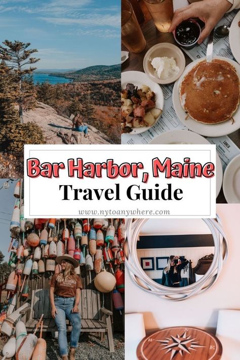 Travel Guide to Bar Harbor on Mount Desert Island, Maine. Where to stay, things to do, where to eat in this picturesque New England destination. #maine #newengland #eastcoast #barharbor #acadia Bar Harbor Maine Restaurants, Maine Aesthetic, Portland Maine Travel, Maine Road Trip, New York City Guide, East Coast Usa, Bar Harbor Maine, East Coast Travel, East Coast Road Trip