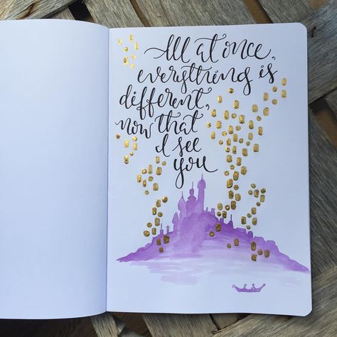 Disney Bujo, Tangled Theme, Doodle Canvas, Planner Making, Journals Ideas, Calligraphy Doodles, Disney Paintings, Quotes Book, Book Diy