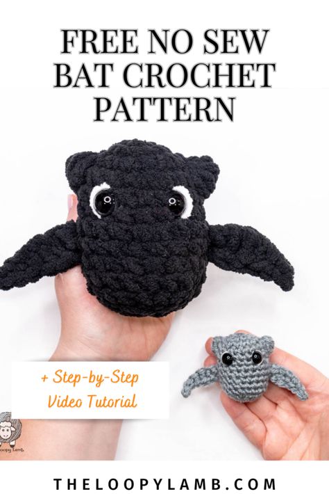 Crocheted Bat, Blanket Yarn Crochet Patterns, Bernat Blanket Yarn Crochet, Blanket Yarn Crochet, Crochet Bat Pattern, Crochet Pouf Pattern, Spooky Crochet, Bat Crochet, No Sew Crochet