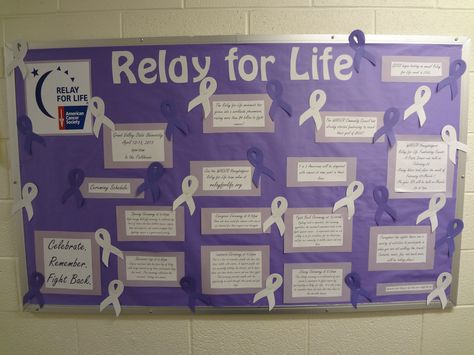 Relay for Life bulletin board: perfect idea for RAs Relay For Life Fundraising Ideas, Life Bulletin Board, Resident Assistant Boards, Ra Programs, Fun Squad, Leadership Ideas, Relay Ideas, Ra Bulletin Boards, Church Bulletin Boards