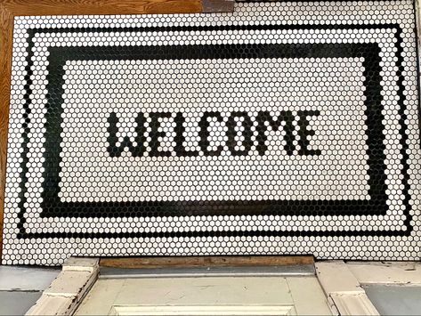 Welcome Tiles Design, Tile Mat Inspiration, Penny Tile Entryway, Tile Mat, Letterfolk Tile Mat Football, Tile Mat Letters, Mosaic Entryway, Letterfolk Tile Mat Alphabet, Letterfolk Tile Mat Ideas