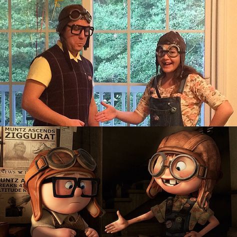 Old Couple From Up Costumes, Dug From Up Costume Diy, Up Couple Costume Carl And Ellie, Up Couple Costume, Carl And Ellie Costume, Disfraz Up, Pixar Halloween Costumes, Movie Character Couples, Up Costume Ideas