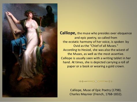 Calliope Tattoo, Goddess Calliope, Calliope Goddess, Femininity Painting, The 9 Muses, Calliope Muse, Apollo And The Muses, 9 Muses, Jacques Louis David