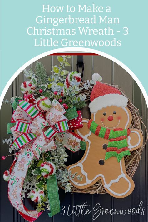 Gingerbread Man Wreath Diy, Large Gingerbread Man, Gingerbread Man Wreath, Christmas Wreath Supplies, Outdoor Christmas Wreaths, Gingerbread Wreath, Gingerbread Theme, Christmas Wreath Craft, Gingerbread Decor