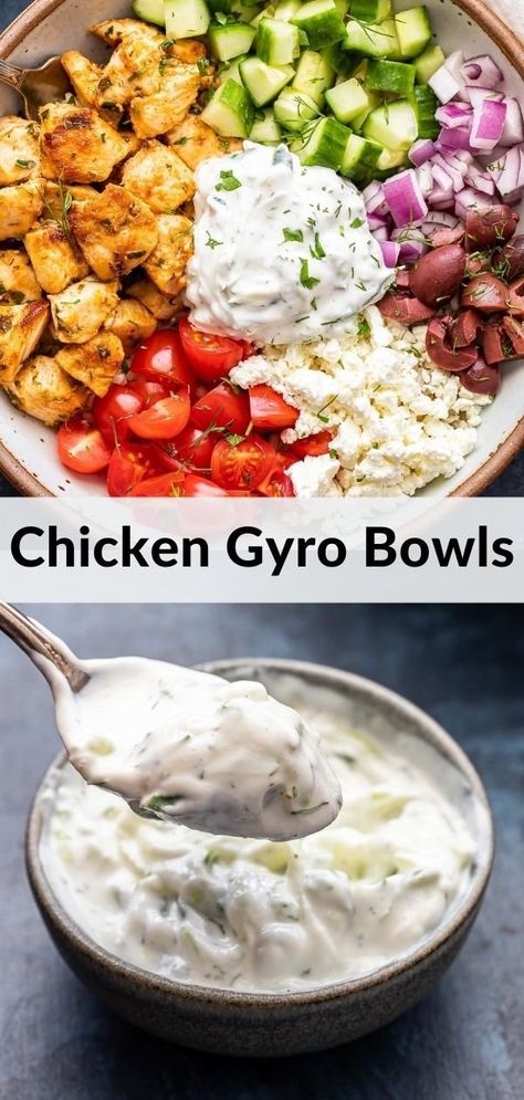 Chicken Gyro Bowl, Greek Sandwich, Gyro Bowl, Chicken Gyro, Mediterranean Recipes Healthy, Mediterranean Diet Recipes Dinners, Healthy Bowls Recipes, Easy Mediterranean Diet Recipes, Healthy Bowls