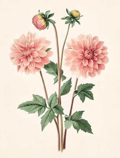 Charming Vintage Pink Dahlia Watercolor Art Print | Minimalist Floral Wall Art | Warm Dusty Tones | Custom Canvas and Digital Download by CustomCanvasCurators 🌸 Embracing the gentle beauty of Vintage Pink Dahlias 🌸 Dive into the tranquil allure of this exquisite watercolor artwork capturing the essence of simplicity and nostalgia. Let the soft hues and delicate brushstrokes transport you to sunlit garden strolls and serene afternoons. Perfect for lovers of floral art and modern minimalism. ... Painting Dahlias, Dahlia Flower Painting, Dahlia Drawing, Dahlia Illustration, Dahlia Watercolor, Dahlias Flower, Dahlia Art, Pink Dahlias, Pink Dahlia