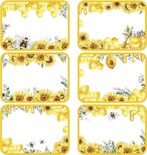 Amazon.com : Whaline 180Pcs Sunflower Bee Name Tags Stickers Summer Bee Name Tag Labels Watercolor Flowers Bumble Bee Honeycomb Blank Adhesive Tag Stickers for Teacher Student Back to School Party Decor, 6 Design : Office Products Sunflower And Bee Classroom Theme, Sunflower Name Tags, Bee Name Tags, Bee Tags, Name Tag For School, Bee Themed Classroom, Honey Art, Bee Classroom, Bee Honeycomb