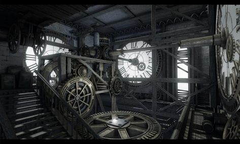 ArtStation - Clock Tower, Angelo Person Victorian Clocks, Gothic Interior, Steampunk Clock, Castle Tower, Japon Illustration, Steampunk Art, Clock Tower, About Time, Eiffel Tower Inside