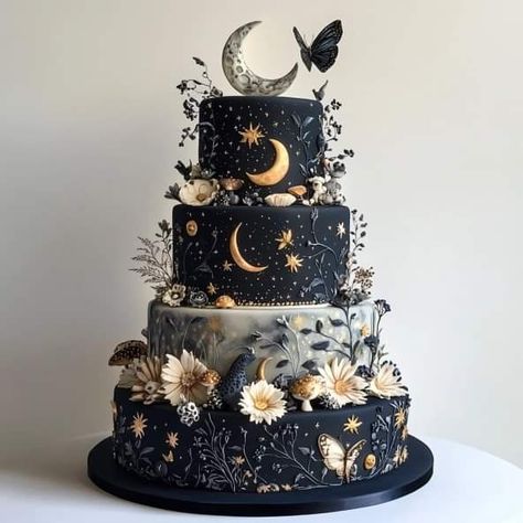 Witchy Wedding Cake, Celestial Wedding Cake, Wedding Cake Forest, Celestial Floral, Witchy Wedding, Extreme Cakes, Hand Fasting, Old Souls, Magic Cake