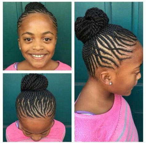 . Fulani Hairstyles, Braided Hairstyles Short, Wool Hairstyles, Brazilian Wool, Hair Styles For Kids, Braids Bun, Braid Styles For Girls, Cornrow Styles, Black Kids Braids Hairstyles