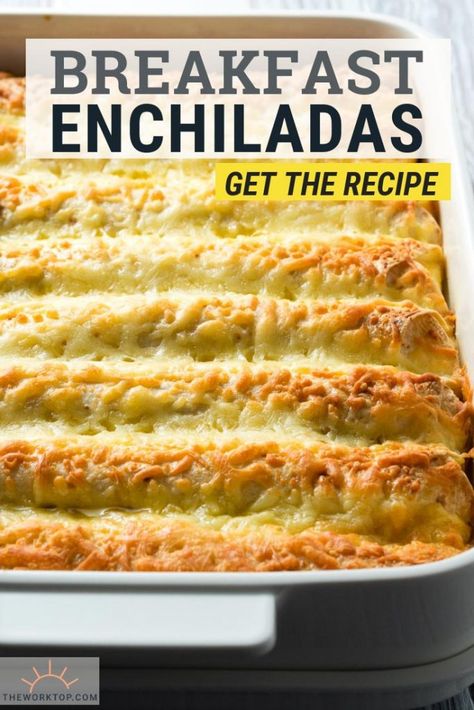 Breakfast Enchilada Casserole || Make this easy breakfast enchilada bake! This casserole can feed a crowd. Turn leftover rotisserie chicken into delicious brunch. Can be prepared overnight. Get the recipe on The Worktop. || #brunch #casserole Breakfast Enchilada Casserole, Breakfast Enchiladas Casserole, Rotisserie Chicken Recipes Leftover, Enchilada Bake, Breakfast Enchiladas, Leftover Rotisserie, Breakfast For A Crowd, Brunch Casserole, Leftover Rotisserie Chicken