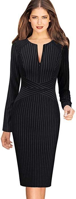 71a58e8cb75904f24cde464161c3e766desc52826273ri Black Pencil Dress, Wear To Work Dress, Work Dresses For Women, Business Dress, Office Dresses, Office Party, Business Dresses, White Striped Dress, Pencil Dress