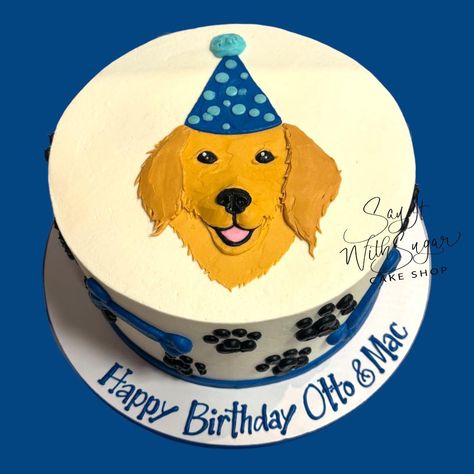 Buttercream drawing of a golden retriever with paw prints and bones #puppy #goldenretriever #buttercream #sayitwithsugar #sayitwithsugarcakeshop #birthdaycake #cake #dallascakes #dfwcakes #dallas #texas #discoverwylie #downtownwylie #wylie #bakery #wyliebakery #cakesofinstagram #edible #shoplocal #historicdowntownwylie #shopwylie Buttercream Drawing, Golden Retriever Cake, A Golden Retriever, Sugar Cake, Cake Shop, Paw Prints, Dallas Texas, Butter Cream, Paw Print