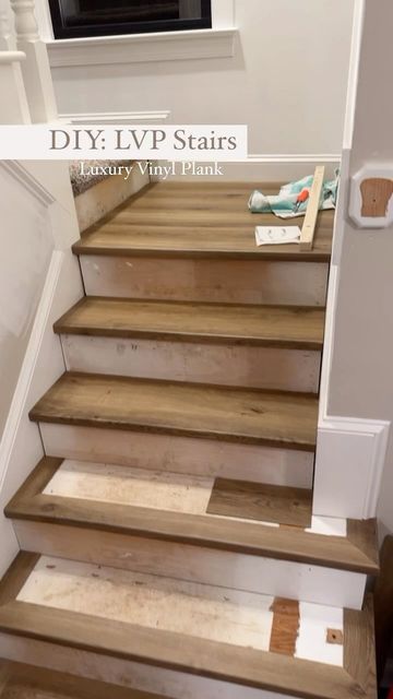 Vinyl Plank Stairs, Lvp Stairs, Installing Stair Treads, Lvp Flooring On Stairs, Vinyl Plank Flooring Stairs, How To Install Vinyl Plank Flooring On Stairs, Stair Nosing For Vinyl Planks, Lvp Stairs Bullnose, How To Install Stair Treads And Risers