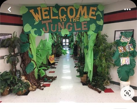 Jungle Book Theme Decorations, Rainforest Trunk Or Treat, Safari Theme Pep Rally, Jungle Theme For School, Jungle Theme Graduation Party, Jungle Theme Pep Rally, Jungle Pep Rally, Jungle Theme Float, Safari School Decorations