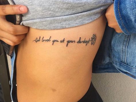 Rib Tatoos Woman, Rib Cage Tattoos Bible Verse, Faith Rib Tattoo, Christian Rib Tattoos, Rib Saying Tattoos For Women, Tattoo Quotes On Ribs, Bible Verse Tattoos For Women On Ribs, Bible Tattoo, Rib Tattoo Quotes