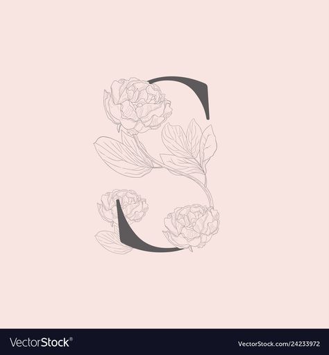 Letter S Floral Design, S Tattoo Letter Initial With Flower, Floral Monogram Letter Initials, Letter S With Flowers, S Tattoo Letter Design, Floral Initial Letter, Blooming Monogram, Letter S Tattoo, Floral Monogram Letter