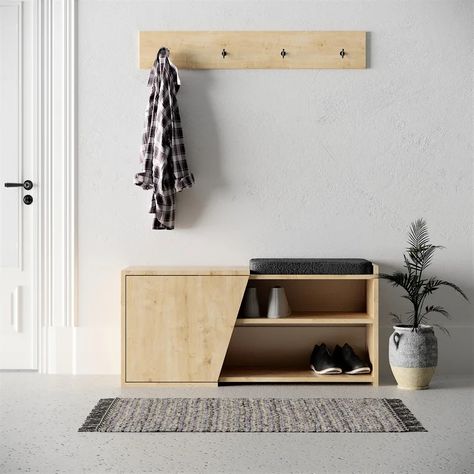 Latitude Run® Bench | Wayfair Shoe Storage Modern, Entryway Shoe, Hallway Storage, Upholstered Storage Bench, Shoe Bench, Floating Wall Shelves, Home Entrance Decor, Hallway Furniture, Bench With Shoe Storage