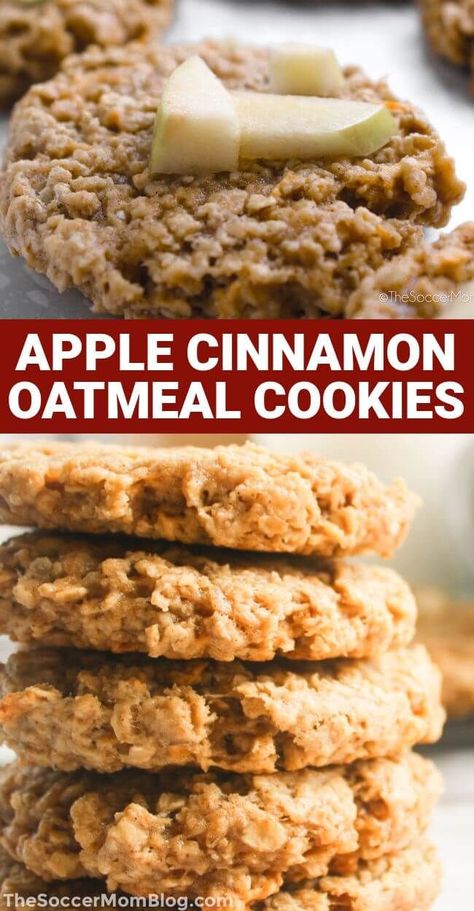 Chewy Apple Cinnamon Oatmeal Cookies, Carmel Apple Oatmeal Cookies Recipes, Cinnamon Apple Oatmeal Cookies, Oatmeal Apple Cookies, Apple Cinnamon Oatmeal Cookies, Apple Cookies Recipes, Cinnamon Oatmeal Cookies, Apple Pie Oatmeal, Apple Oatmeal Cookies