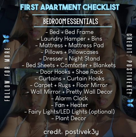 Save For Apartment Budget, Bedroom Needs Checklist, First Apartment Grocery List, New Apartment Checklist, First Apartment Tips, Dorm Checklist, Apartment Tips, New Home Essentials, First Apartment Essentials