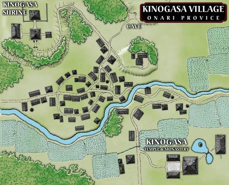 Feudal Japanese village Village Layout, Japan Village, Medieval Towns, Village Drawing, Forest Village, Fantasy City Map, Japanese Town, Village Map, Fantasy Village