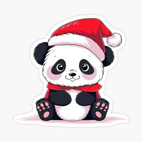 Get my art printed on awesome products. Support me at Redbubble #RBandME: https://www.redbubble.com/i/sticker/Cute-cartoon-panda-wearing-Santa-hat-Christmas-panda-New-Year-panda-by-Niktarka/154222975.EJUG5?asc=u Panda In Snow, Panda Card, Stickers Design, Cartoon Panda, Panda Love, Hello Winter, Wearing A Hat, Cute Panda, Cool Stickers