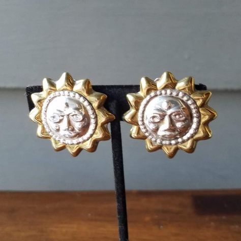 Mexican Sterling Sun Face Clip on Earrings -Marked 925 Hand Evil Eye, Sun Face, Amber Crystal, Cherry Earrings, Kendra Scott Earrings, Heart Drop Earrings, Gold Earrings Dangle, Sterling Silver Hoops, The 90s