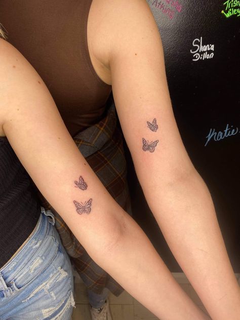 Matching Tattoos Butterflies, Tattoo With Bff, Friendship Tattoos For 2 Best Friends, Cute Small Friendship Tattoos, Two Small Butterfly Tattoo, Matching Butterflies Tattoos, Matching Tats Cousins, Friend Tats, 2 Small Butterflies Tattoo