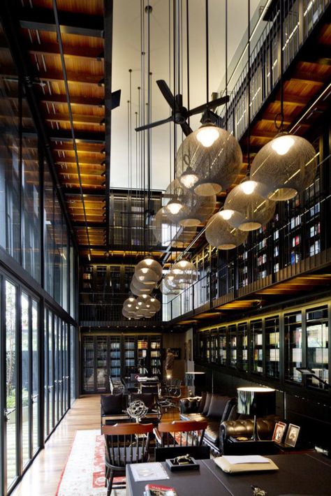 Private Library House by Unit One Design Libraries Architecture Concept, Public Libraries Design, Open Library Architecture, 21st Century Library Design, Library House, Grand Theatre, Library Cafe, Largest Library In The World, Central Courtyard