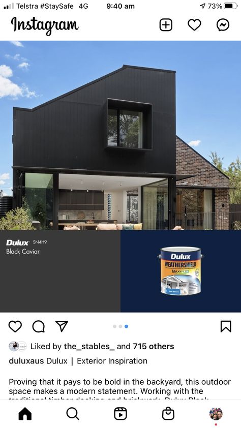 Dulux Black Caviar, Black Colourbond House, Black Magic Exterior Paint, Grey Pail Dulux Exterior, Dulux Shale Grey Exterior, Dulux Weathershield, Grey Exterior House Colors, Gray House Exterior, Grey Exterior