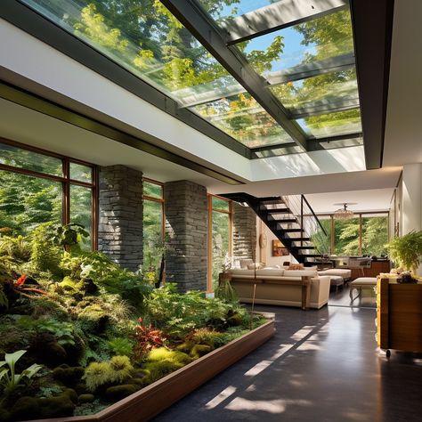 Home Skylight, Biophilic Home, Skylight Design, Mid Century Modern Interior Design, Building Aesthetic, House In Nature, Mid Century Modern Interiors, The Beauty Of Nature, House Outside Design