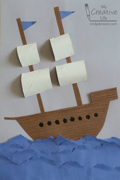 After talking about the many risks and challenges of sailing a small ship across the ocean during the 1500's in search of new lands and tra... Thanksgiving Activities Preschool, Easter Crafts For Toddlers, Construction Paper Crafts, Christmas Crafts For Toddlers, Ship Craft, Thanksgiving Preschool, Christmas Crafts For Adults, Preschool Literacy, Art Lessons For Kids