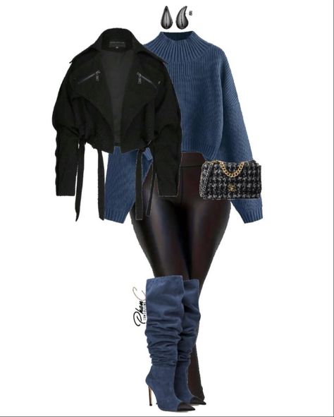 Sweater Concert Outfit, Casual Outfit Cold Weather, Lace Going Out Outfit, Houston Winter Outfits, Dinner Outfits Black Women Winter, Dark Winter Outfits Ideas, Nyc Winter Outfits Black Women, Club Winter Outfits Blackgirl, Boots Outfits Black Women