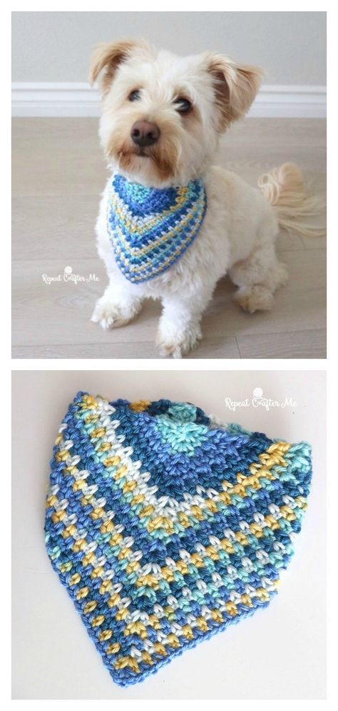 Dog Bandana Free Crochet Pattern Crochet Dog Bandana, Crochet Dog Sweater Free Pattern, Crochet Dog Hat, Kat Haken, Dog Bandana Pattern, Crochet Dog Clothes, Dog Sweater Crochet Pattern, Dog Sweater Pattern, Bandana Pattern