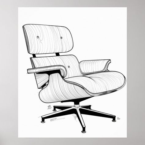 Chair Drawing, Chair Mid Century, Line Art Poster, Mid Century Modern Minimalist, Minimalist Line Art, Mid Century Modern Chair, Eames Lounge, Eames Lounge Chair, Eames Chair