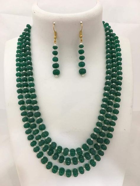 Green Pumpkin Beads Jewellery, Pumpkin Beads Jewellery Indian, Pumpkin Beads Jewellery, Simple Neck Piece, Beads Haram, Ruby Necklace Designs, Beard Jewelry, Indian Gold Necklace Designs, Indian Gold Necklace