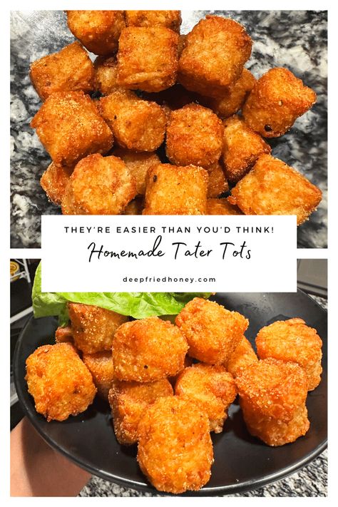 Homemade Tater Tots • deepfriedhoney Homemade Tater Tots Recipes, Cheese Stuffed Tater Tots, Air Fryer Tater Tots Homemade, Tater Tot Homemade, Diy Tater Tots Homemade, How To Make Tater Tots, Home Made Tater Tots, Tator Tot Recipe, Homemade Tater Tots