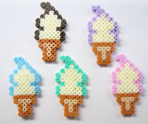 Kawaii Cute Hama/Pearler Ice Cream Cones by EtsyPelemele on deviantART Perler Food, Dolly Style, Perler Beads Ideas, Perler Creations, Melty Bead Patterns, Easy Perler Beads Ideas, 8bit Art, Hama Beads Design, Perler Crafts