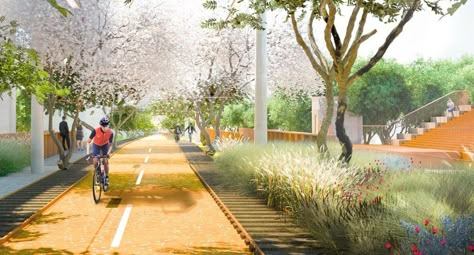 Green Corridor Urban Design, Urban Green Space, Ecological Architecture, Ecological Landscape, Green Corridor, Architecture Portfolio Layout, Urban Design Graphics, Linear Park, Corridor Design