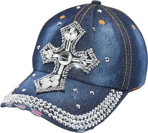 Popfizzy Cross Hat, Rhinestone Hats for Women, Bling Bling Bedazzled Baseball Caps, Distressed Denim Hat, Bejeweled Hats at Amazon Women’s Clothing store Bling Hats Rhinestones, Bedazzled Hats Baseball Caps, Rhinestone Hats, Y2k Things, Bling Hats, Rhinestone Hat, Bedazzled Jeans, Funny Trucker Hat, Bling Gifts