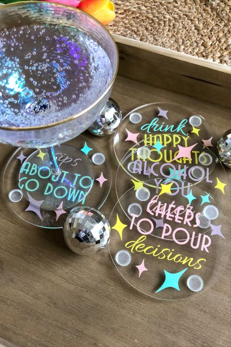 Cricut Coasters, Acrylic Coasters, Coasters Diy, Cool Coasters, Volunteer Appreciation, Acrylic Blanks, Cnc Ideas, Drinking Quotes, Diy Coasters