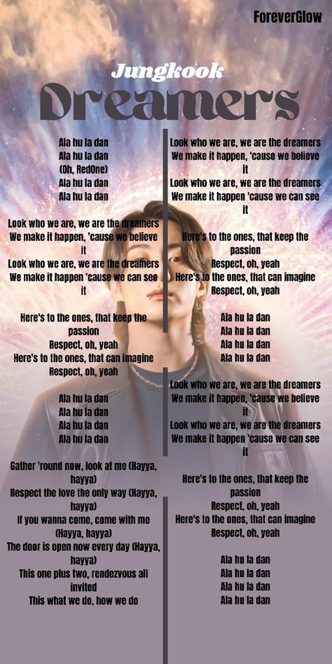 Dreamer Song Jungkook, Dreamers Jungkook Lyrics, Dreamers Lyrics, Bts All Songs List, Dreamers Jungkook, Dreamer Lyrics, Jungkook Dreamers, Jungkook Header, Free Song Lyrics