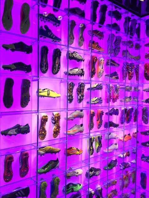 Amazing #Adidas football boot covered wall Football Boot Storage, Soccer Boots Wallpaper, Football Boots Wallpaper, Football Boots Aesthetic, Boot Football, Bae Gift, Boot Wall, Football Dream, Shoe Display Case